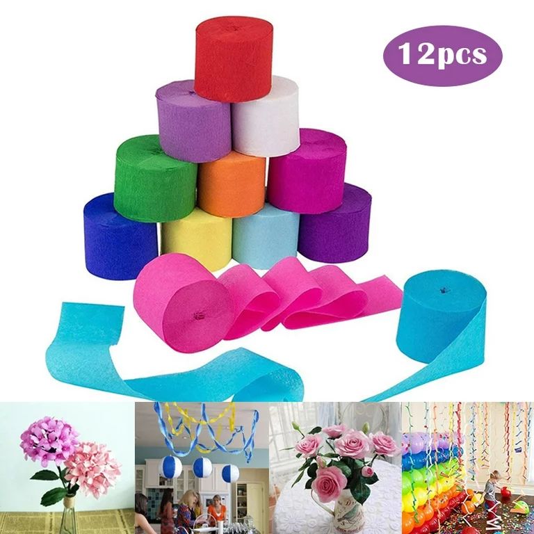 12Pcs/Rolls Crepe Paper Decorations in 12 Colors 82ft Crepe Paper Decors for Birthday Party Weddi... | Walmart (US)