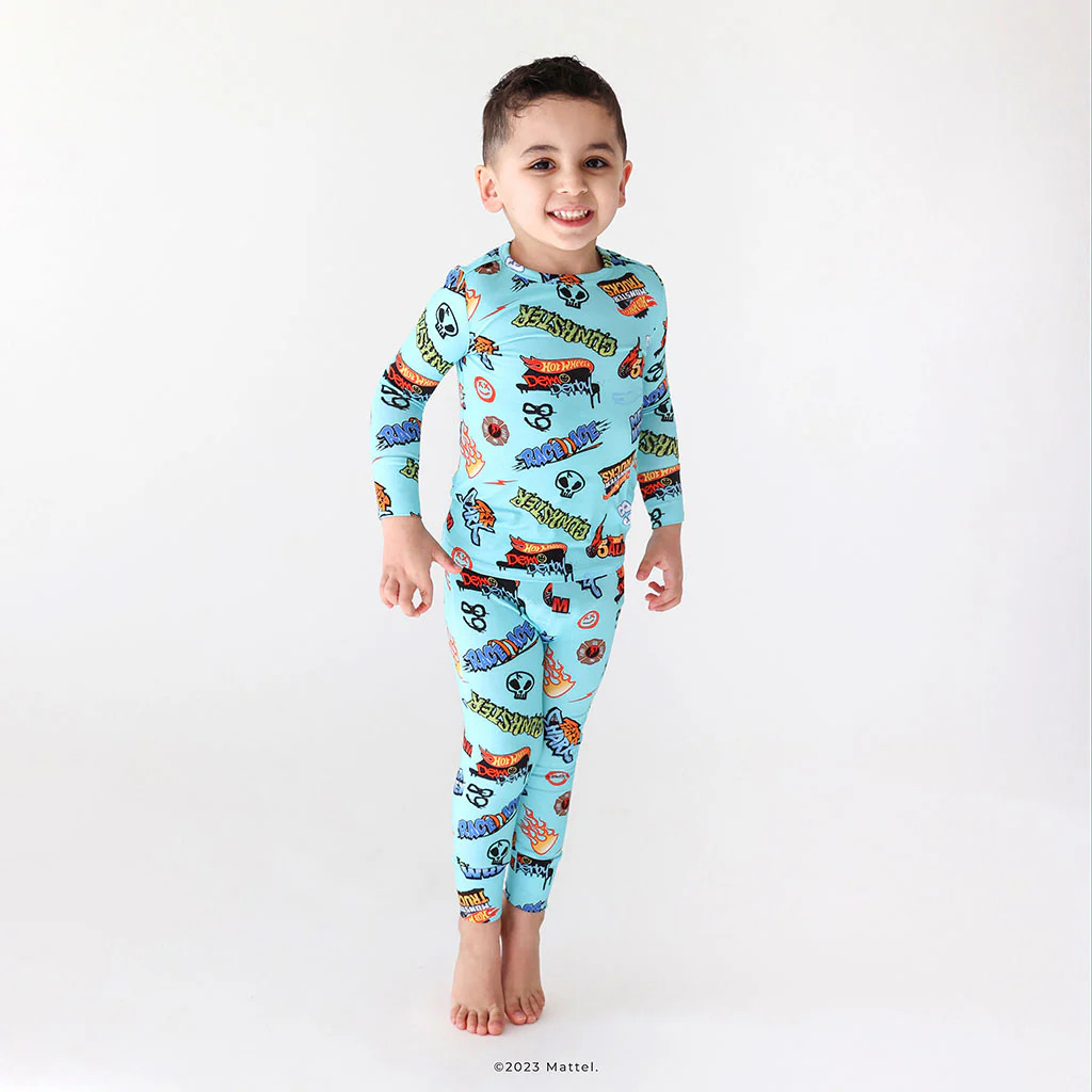 Cars Blue Long Sleeve Toddler Pajamas | Hot Wheels™ Monster Truck Medley x Posh Peanut® | Posh Peanut