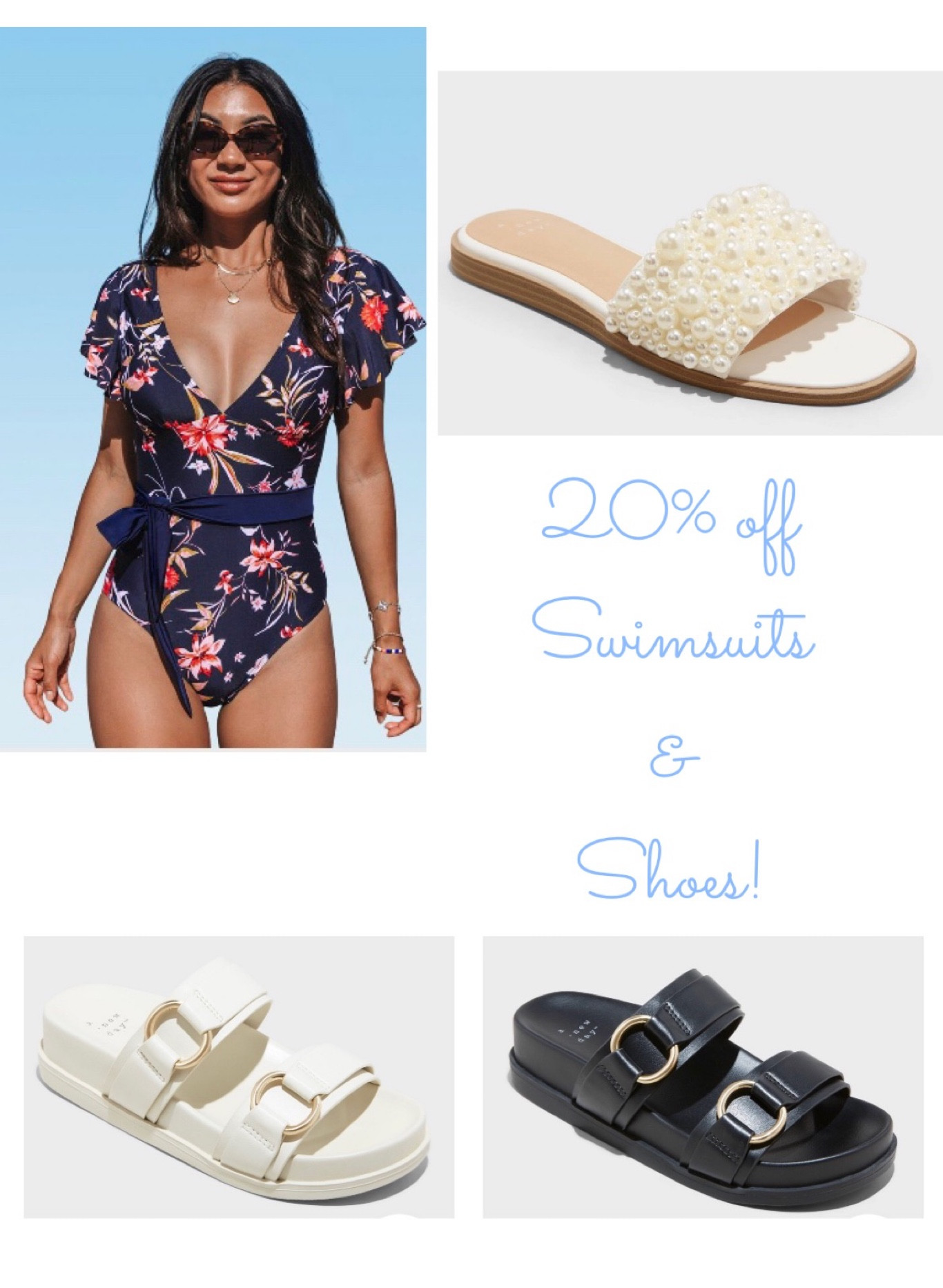 Sale Swimsuits & Women’s shoes, sandals, slides , bathing suits on Sale 20% off at Target! 

#LTKshoecrush #LTKswim #LTKSpringSale