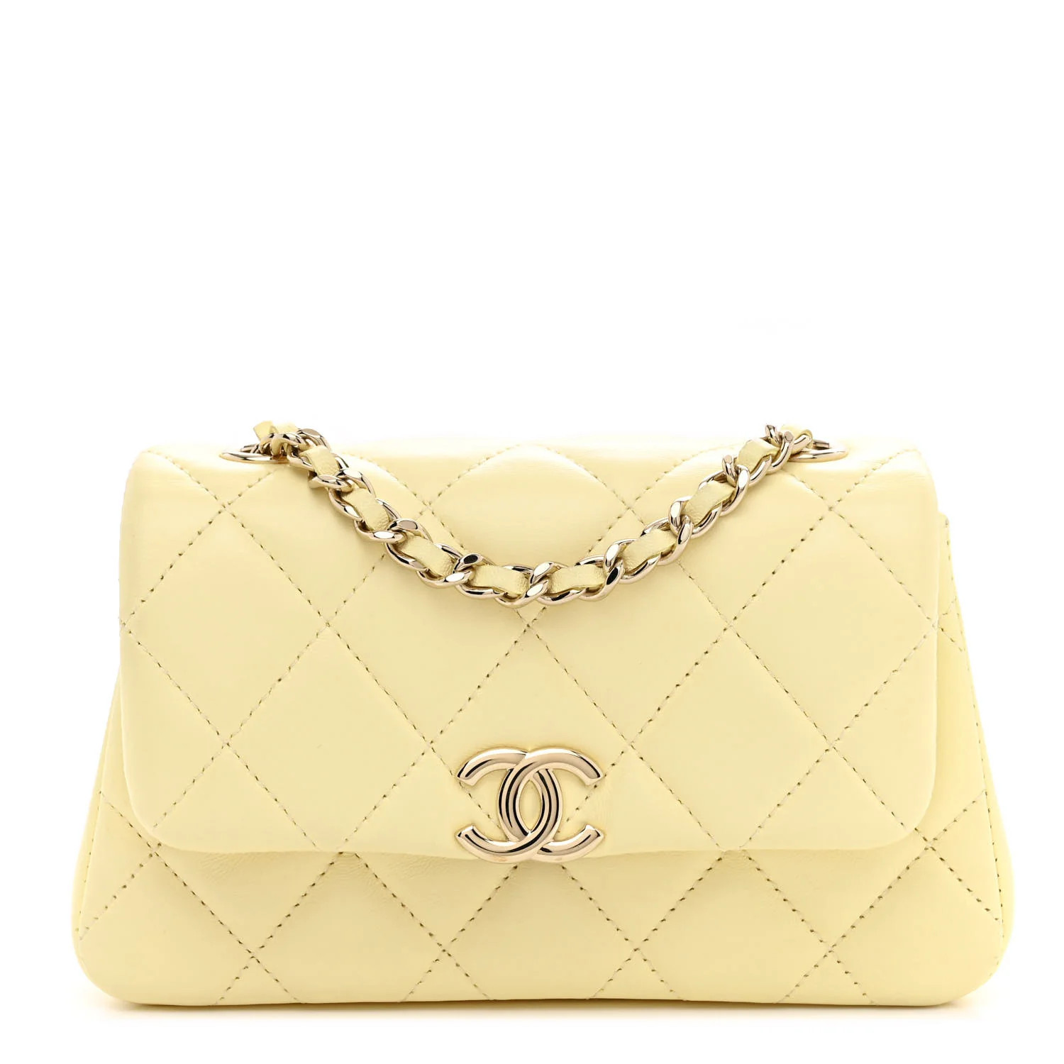 Lambskin Quilted Clutch With Chain Light Yellow | FASHIONPHILE (US)