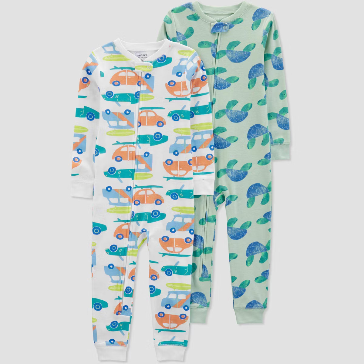Carter's Just One You®️ Toddler Boys' 2pk Cars and Turtles Snug Fit Footed Pajama - Blue/White... | Target