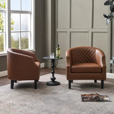 29 " Wide Tufted Faux Leather Small Barrel Bar Club Chair Set Of 2 | Wayfair North America