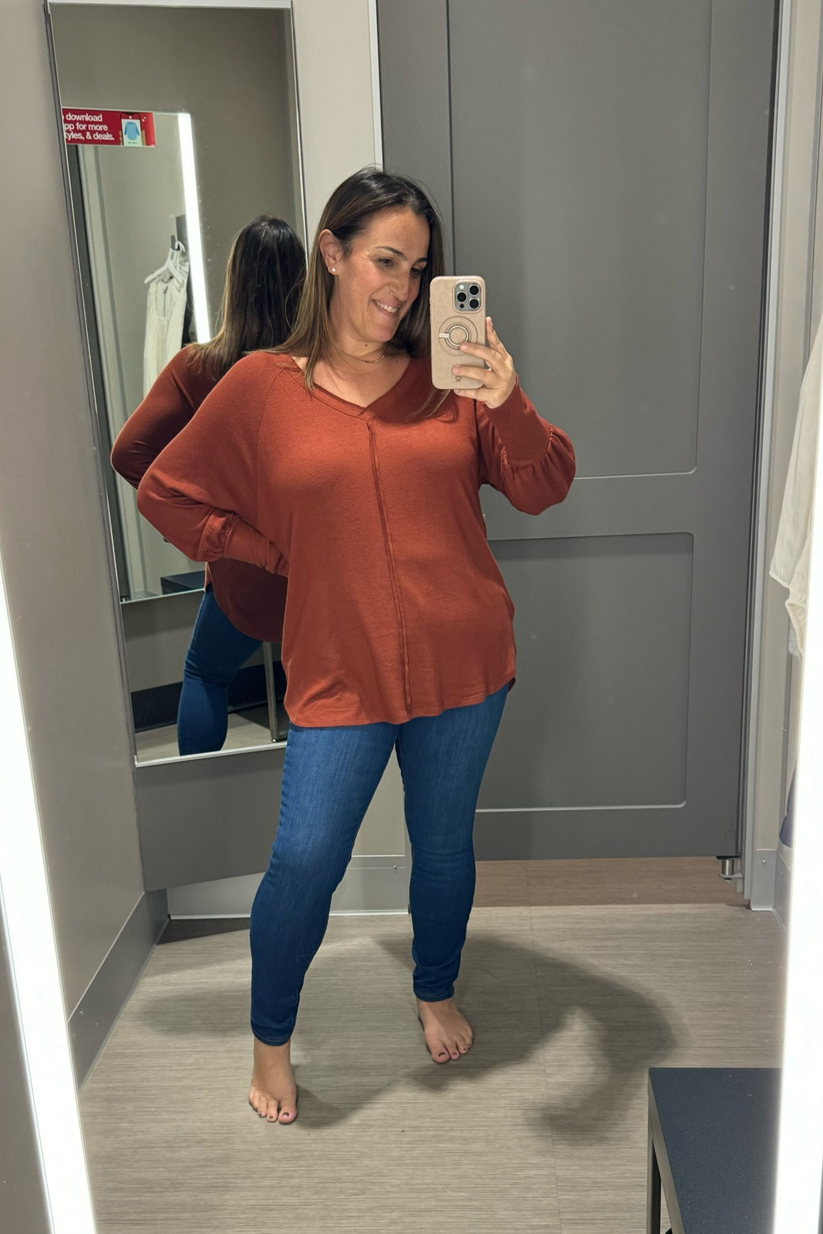 Super soft vneck top that gave me major free people vibes. Jeans are skinny and fit true to size 

#LTKstyletip #LTKmidsize #LTKsalealert