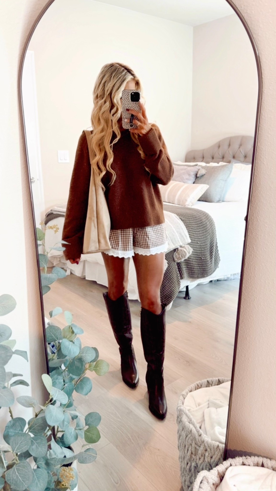 Cozy sweater styled with gingham shorts + brown leather cowgirl boots for a cute, casual fall outfit or cozy Thanksgiving outfit.

Fall fashion trends, boxer shorts, lace shorts, brown sweater, fall sweater outfit, fall boots, brown boots

#LTKStyleTip #LTKFindsUnder50 #LTKSeasonal