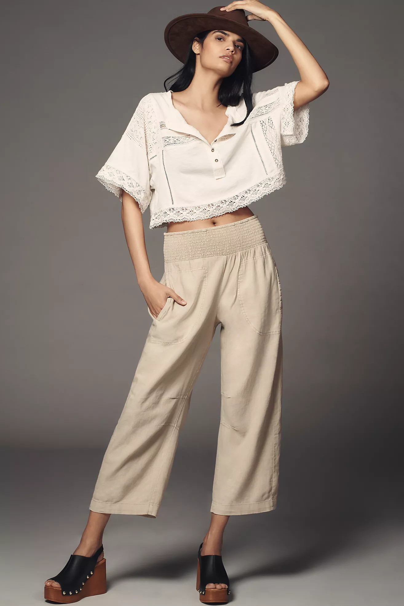 The Reese Smocked Pull-On Barrel Pants by Pilcro: Linen Blend Edition | Anthropologie (US)