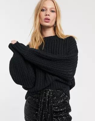 Object knitted sweater with volume sleeves in black | ASOS US