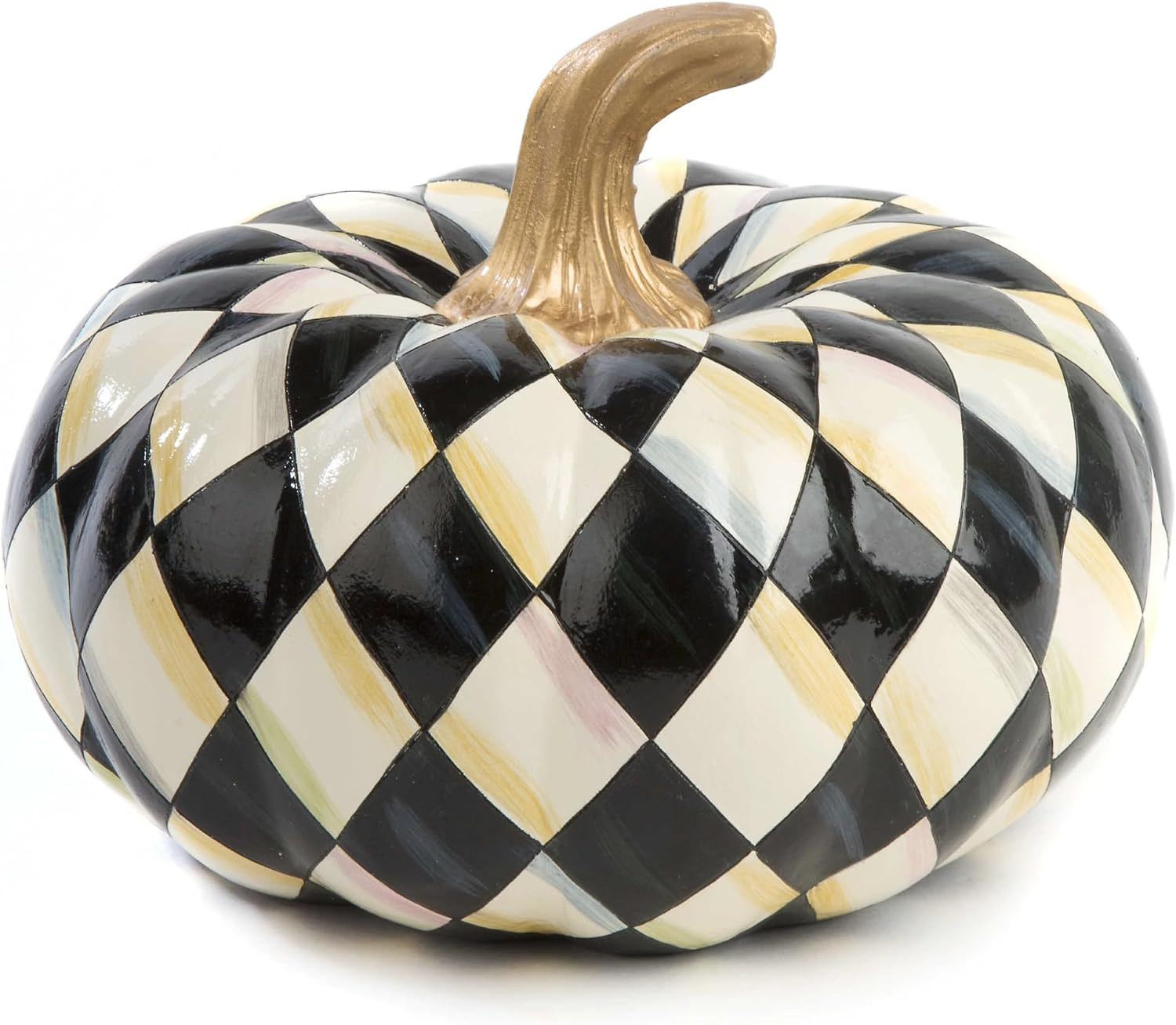MACKENZIE-CHILDS Small Decorative Pumpkin for Fall Decor, Autumn Decorations for Home, Courtly Harlequin Squashed | Amazon (US)