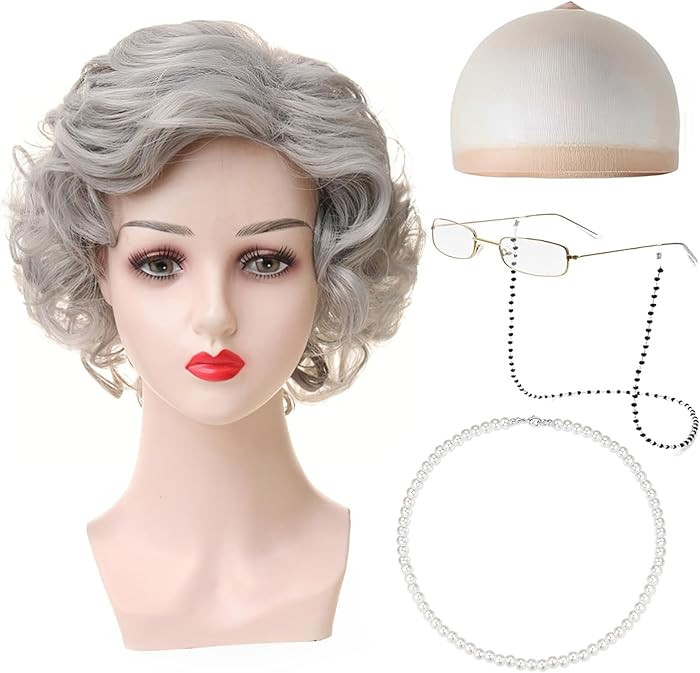 5 Pcs Old Lady Wig and Accessories, Gray Wigs for Women, Beautiful and Natural Appearance, Breath... | Amazon (US)