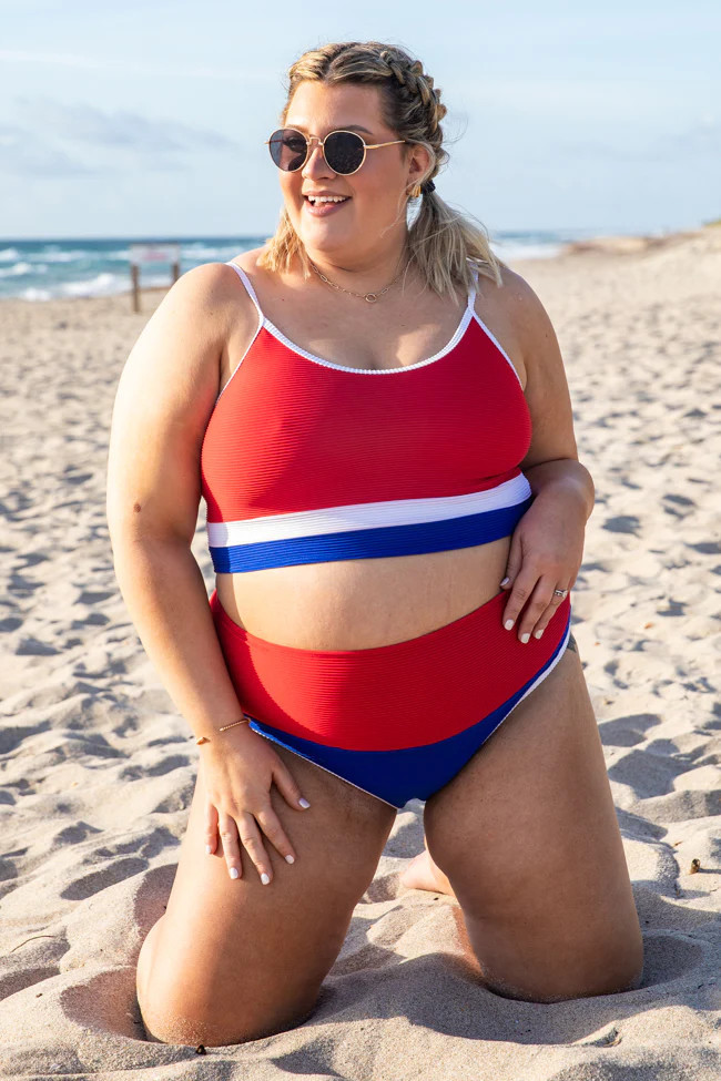 Do Not Disturb Red Color-Block Bikini Top | Pink Lily