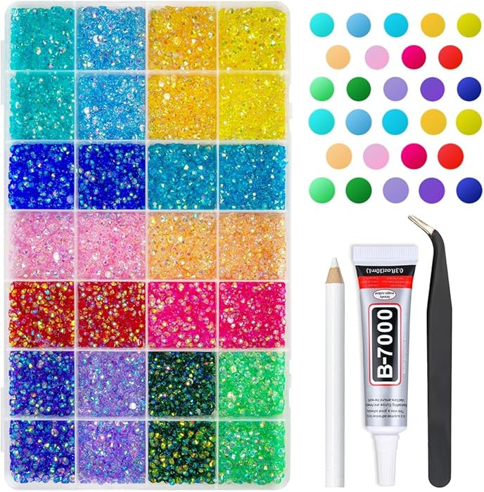 24000Pcs 14 Color 3mm 4mm Transparent AB Resin Rhinestones w B7000 Glue for Bedazzling Crafting F... | Amazon (US)