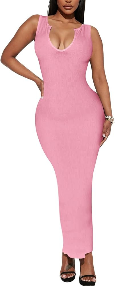 Women's Summer Bodycon Maxi Dress - Casual Basic Club Party Ribbed Long Tight Tank Dresses | Amazon (US)