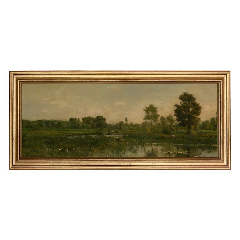 Marsh With Ducks French Landscape Panoramic Oil Painting Print on Canvas in Gold Wood Frame - Ets... | Etsy (US)