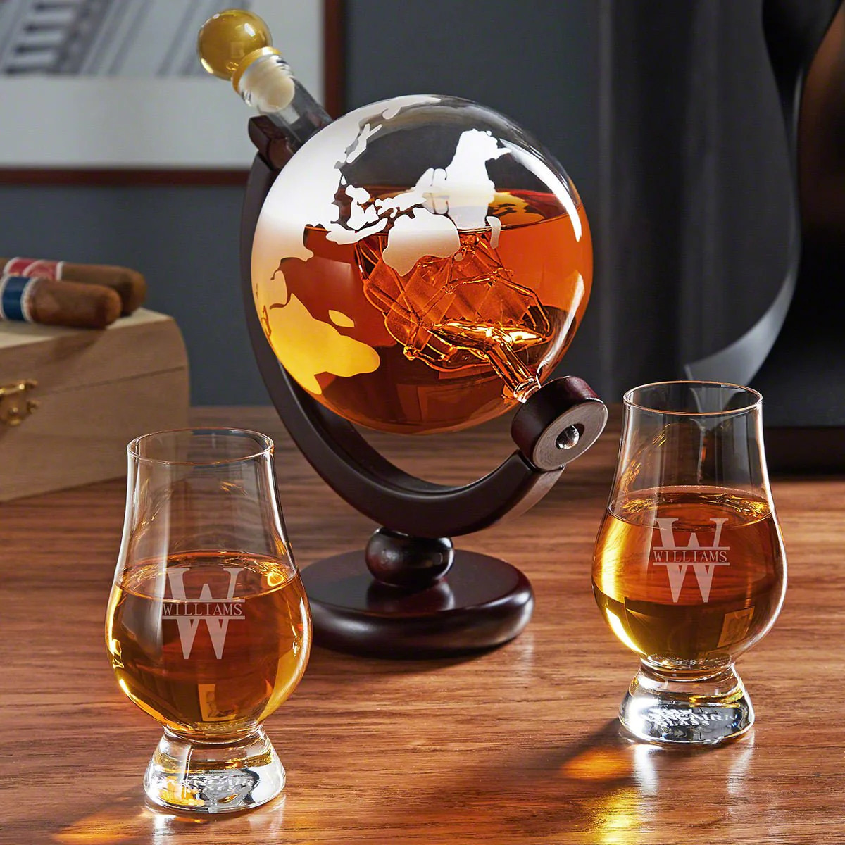 Personalized Globe Decanter Set with Glencairn Glasses | HomeWetBar.com