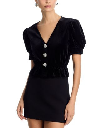 AQUA Velvet Crystal Peplum Top - Exclusive  | Bloomingdale's Women | Bloomingdale's (US)