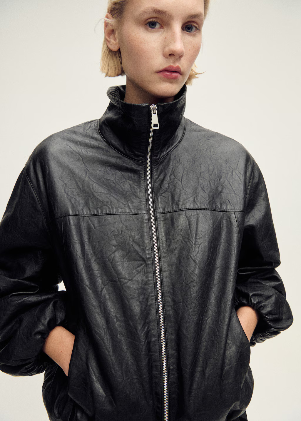Oversized leather jacket - Women | MANGO United Kingdom | MANGO (UK)