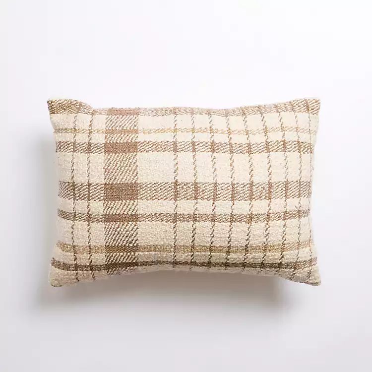 New! Keaton Taupe Plaid Lumbar Pillow | Kirkland's Home
