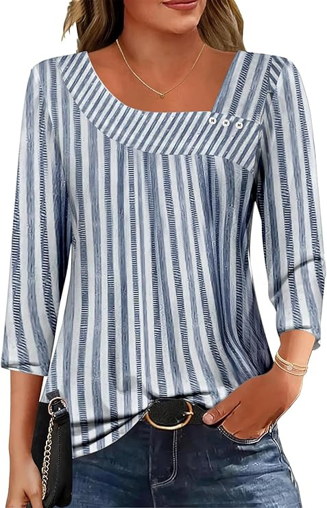 Womens 3/4 Sleeve Tops Asymmetrical Neck Summer Shirts Business Casual Blouses Fashion Clothes 20... | Amazon (US)