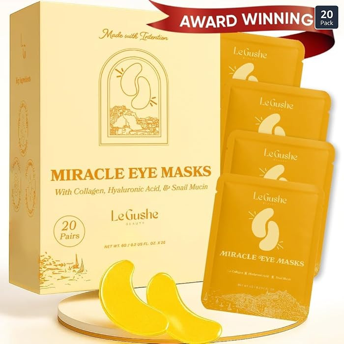 LE GUSHE Gold Under Eye Patches for Puffy Eyes and Dark Circles (20 Pairs) - Hydrating Collagen U... | Amazon (US)
