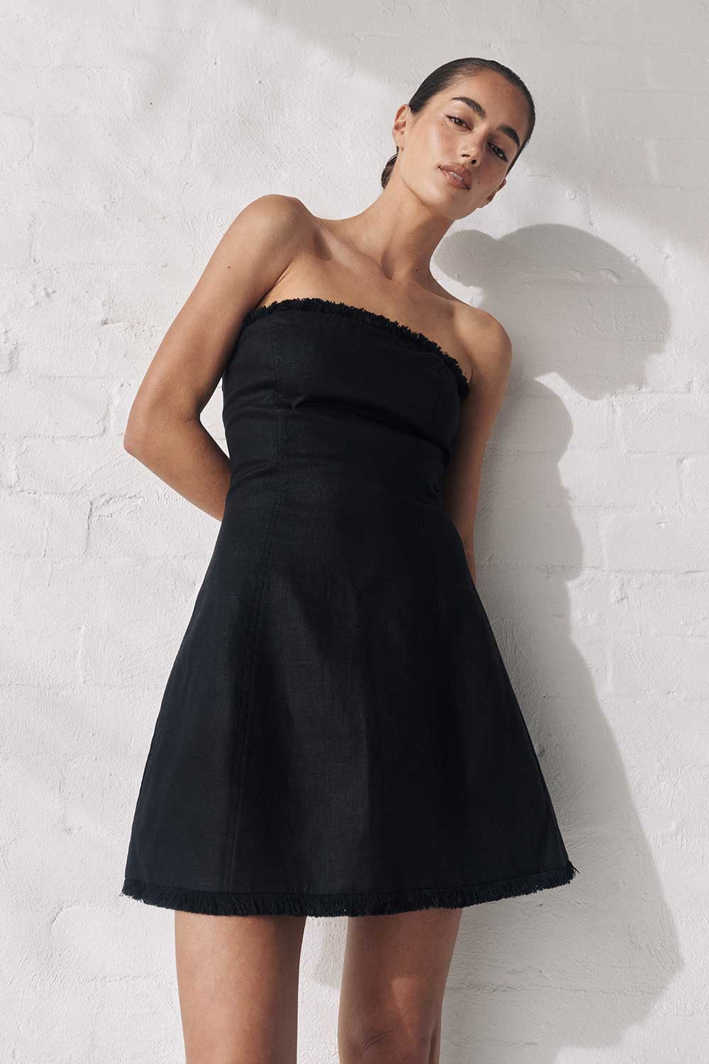 ZAHARA BLACK FRINGED MINI DRESS | DISSH