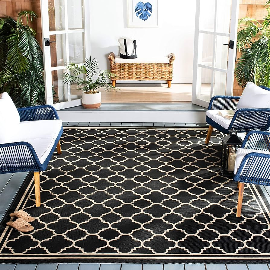 SAFAVIEH Courtyard Collection Area Rug - 8' x 11', Black & Beige, Trellis Design, Non-Shedding & ... | Amazon (US)