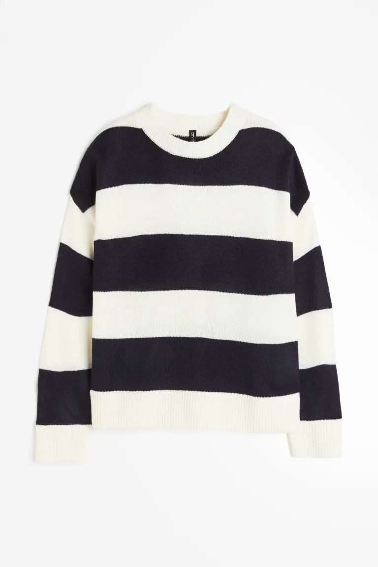 Jacquard-knit Sweater - Navy blue/striped - Ladies | H&M US | H&M (US + CA)