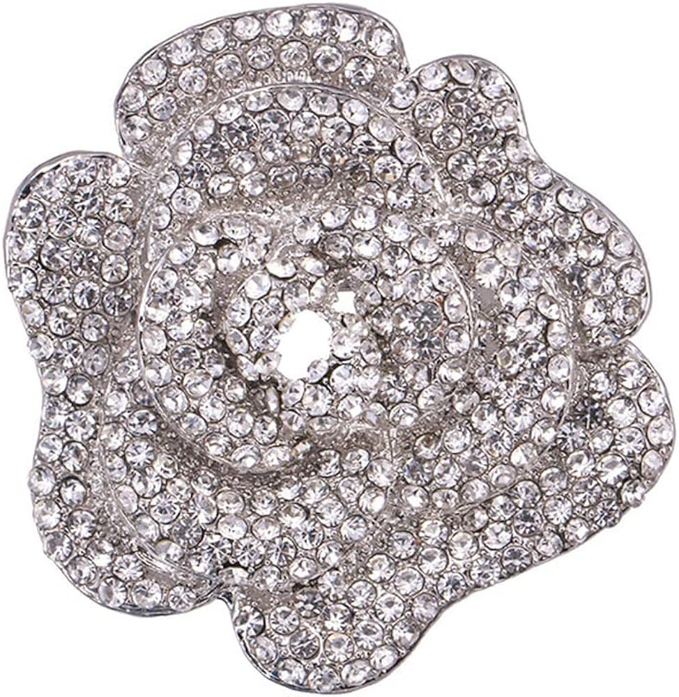 Rhinestone Rose Brooch Pin for Women Girls Fashion Crystal Big Blossom Flower Brooch Lapel Pins E... | Amazon (US)