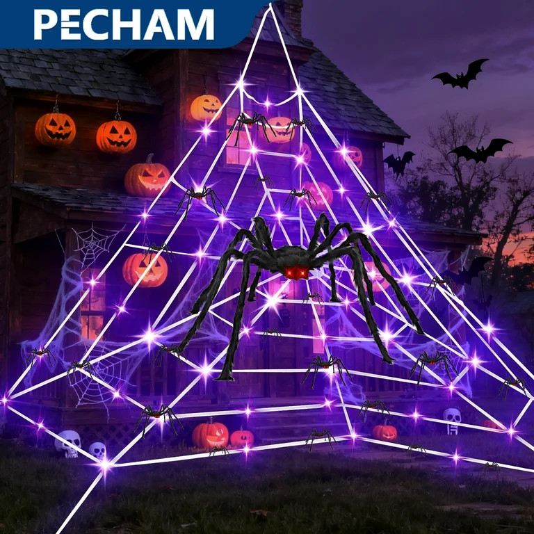 Pecham Halloween Spider Web with 50" Giant Spider Decorations, 16.4FT Spider Web Decor with 125 L... | Walmart (US)