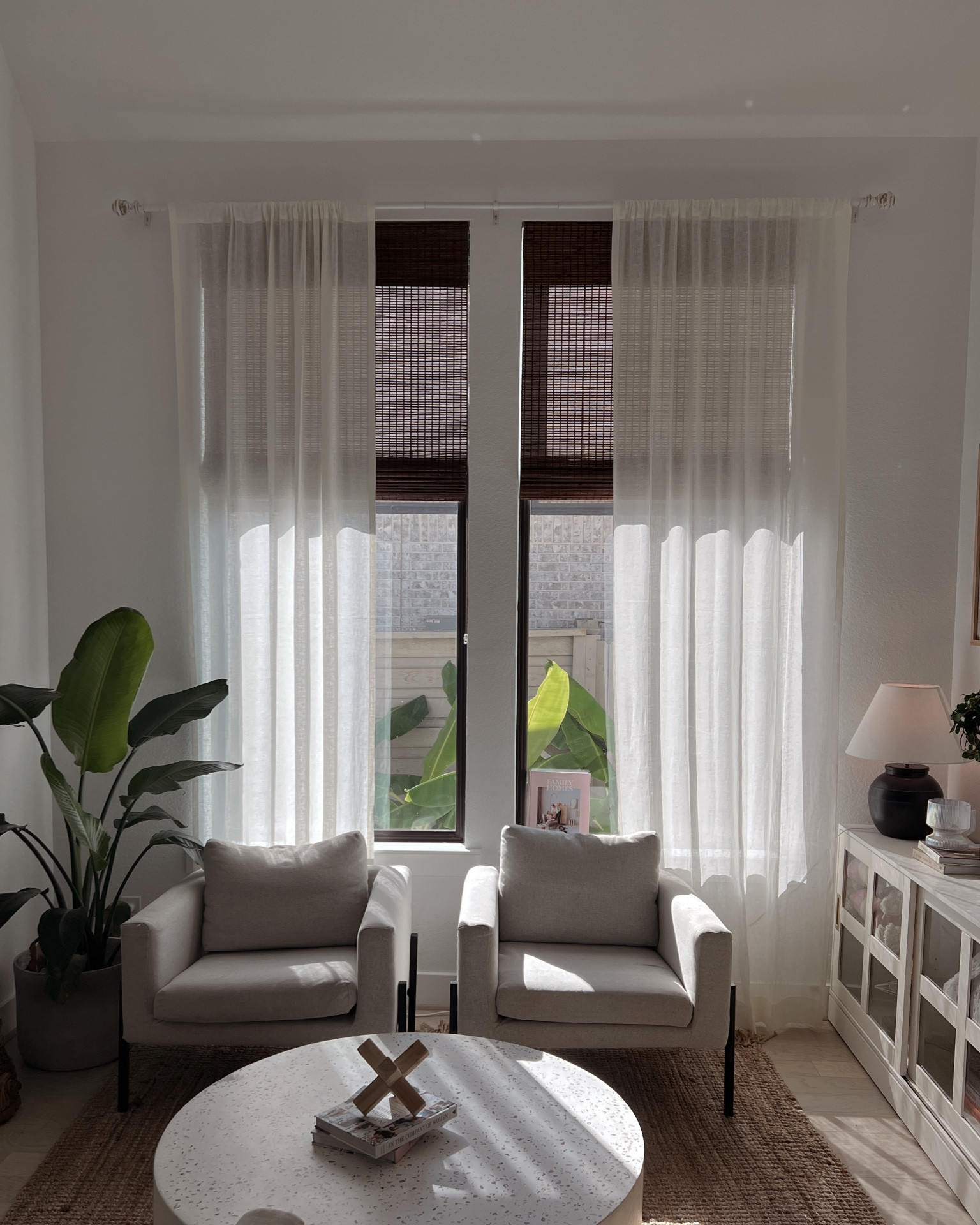 One of my favorite rooms in the house. These linen curtains were worth the splurge #homedecor #organic #creamcurtains #120inchcurtains #sittingroom 
