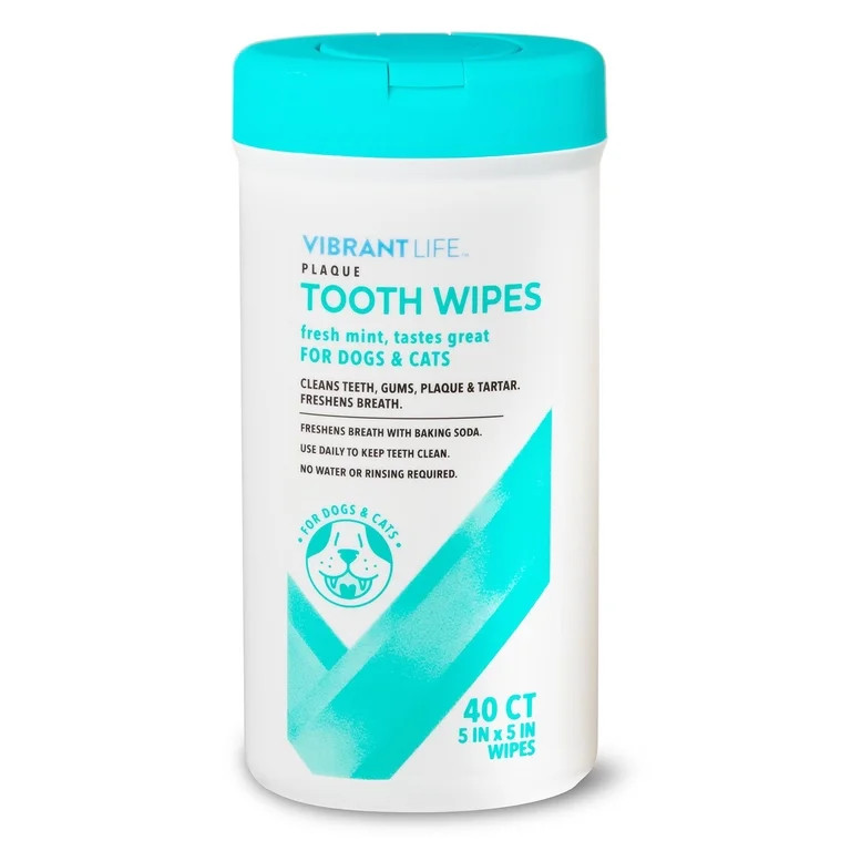 Vibrant Life Plaque Tooth Wipes for Cats & Dogs, 40 Count for Cleaning Your Pets Teeth. | Walmart (US)