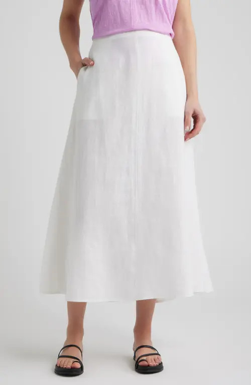 Eileen Fisher A-Line Organic Linen Midi Skirt in White at Nordstrom, Size Small | Nordstrom