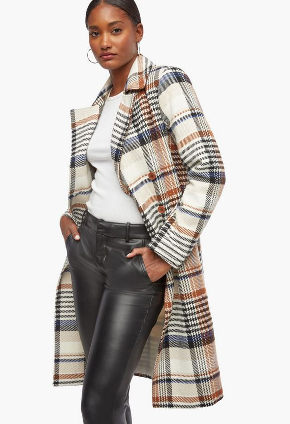 Multicolored Plaid Herringbone Coat | JustFab