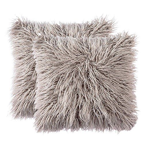 FURTALK 18-Inch Mongolian Faux Fur Pillow, Natural (two grey pillowcase) | Amazon (US)