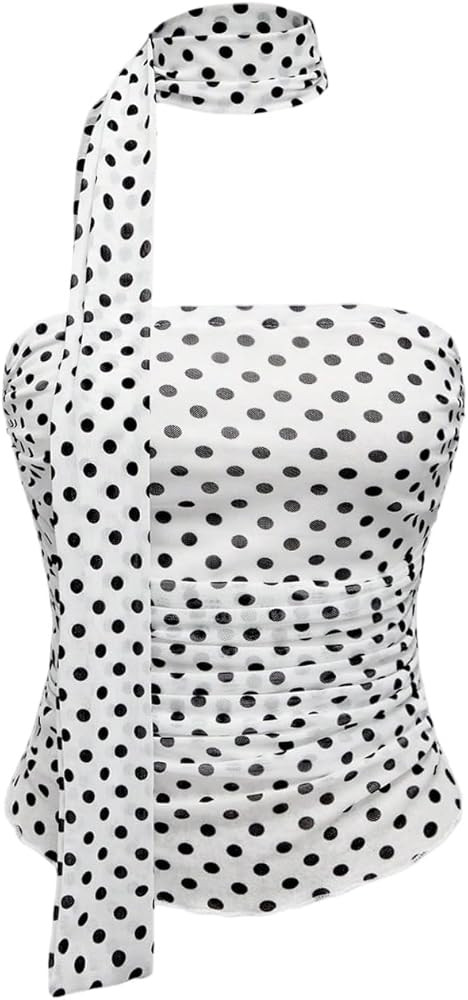 Milumia Women's Polka Dots Mesh Tube Tops Y2k Strapless Scarf Halter Top Going Out Clubbing Outfi... | Amazon (US)