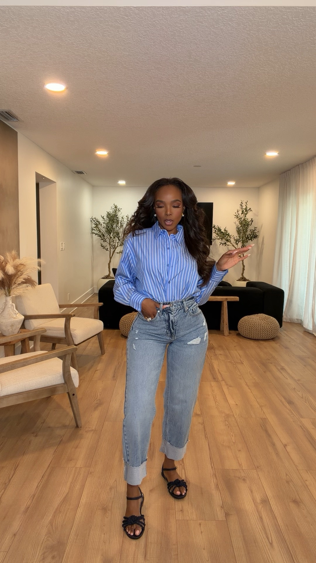 Scroll to shop this elevated casual denim look 💙✨

A striped button-down and distressed denim will forever be that effortless combo. Styled this one with relaxed straight-leg jeans and statement jewelry for an everyday outfit that feels polished but still easy. The kind of look you can throw on and instantly feel put together in.

Perfect for casual Fridays, lunch dates, coffee runs, shopping days, travel outfits, everyday errands, and laid-back weekend plans.

5’4 | 140LBS | 34D-27-40 | size small or 4

Striped button down outfit, casual chic fashion, denim everyday outfit, effortless street style, elevated basics outfit, relaxed denim look, classy casual style, blue striped shirt outfit, everyday capsule wardrobe, timeless denim fashion, chic mom style, casual summer outfit ideas

Follow me on Instagram and YouTube @kirasfashionfinds