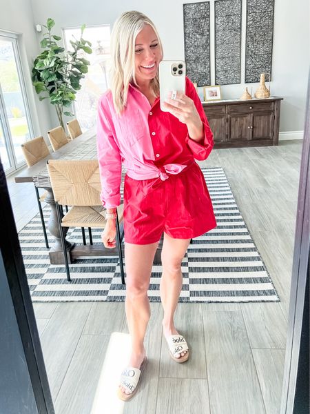 Love this red and pink matching set with Chloe sandals. Small set. Runs a little big, could have used the XS  

#LTKSeasonal #LTKover40 #LTKstyletip