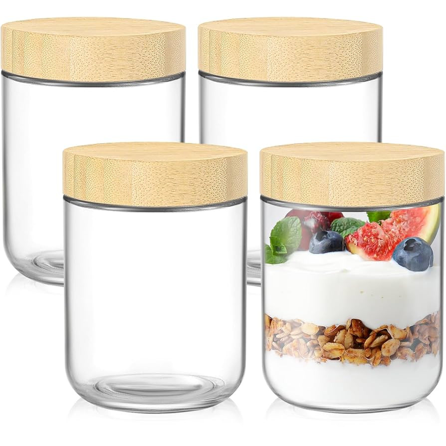 DRKIO 16 Oz Overnight Oats Containers with Bamboo Lids - 4 Pack Glass Storage Jars with Airtight ... | Amazon (US)