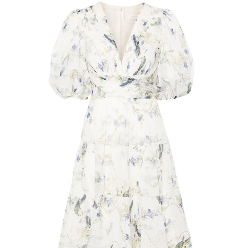 ZIMMERMANN Zimmermann Pleated Midi Dress Blue Birds - Blue | Verishop