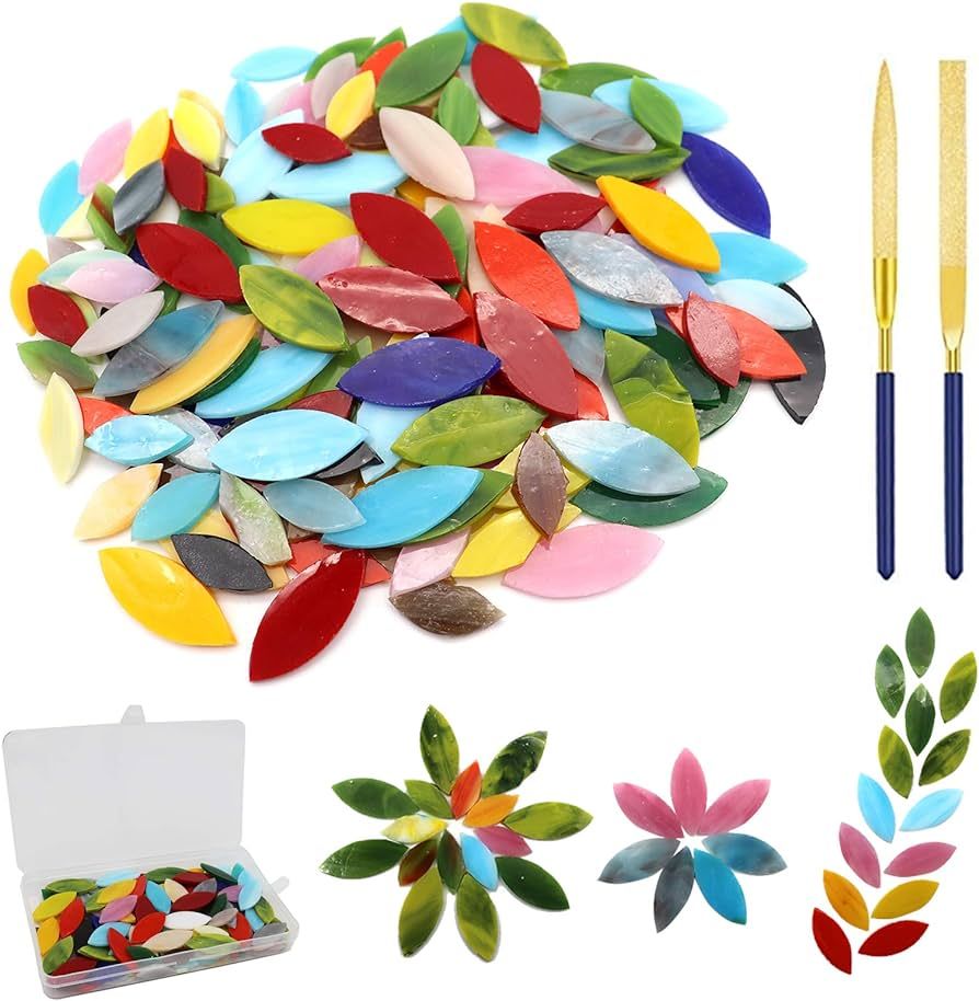 LITMIND 120 Pieces Mosaic Tiles, Precut Stained Glass Petal Leaves for Crafts, Mosaic Making Supp... | Amazon (US)