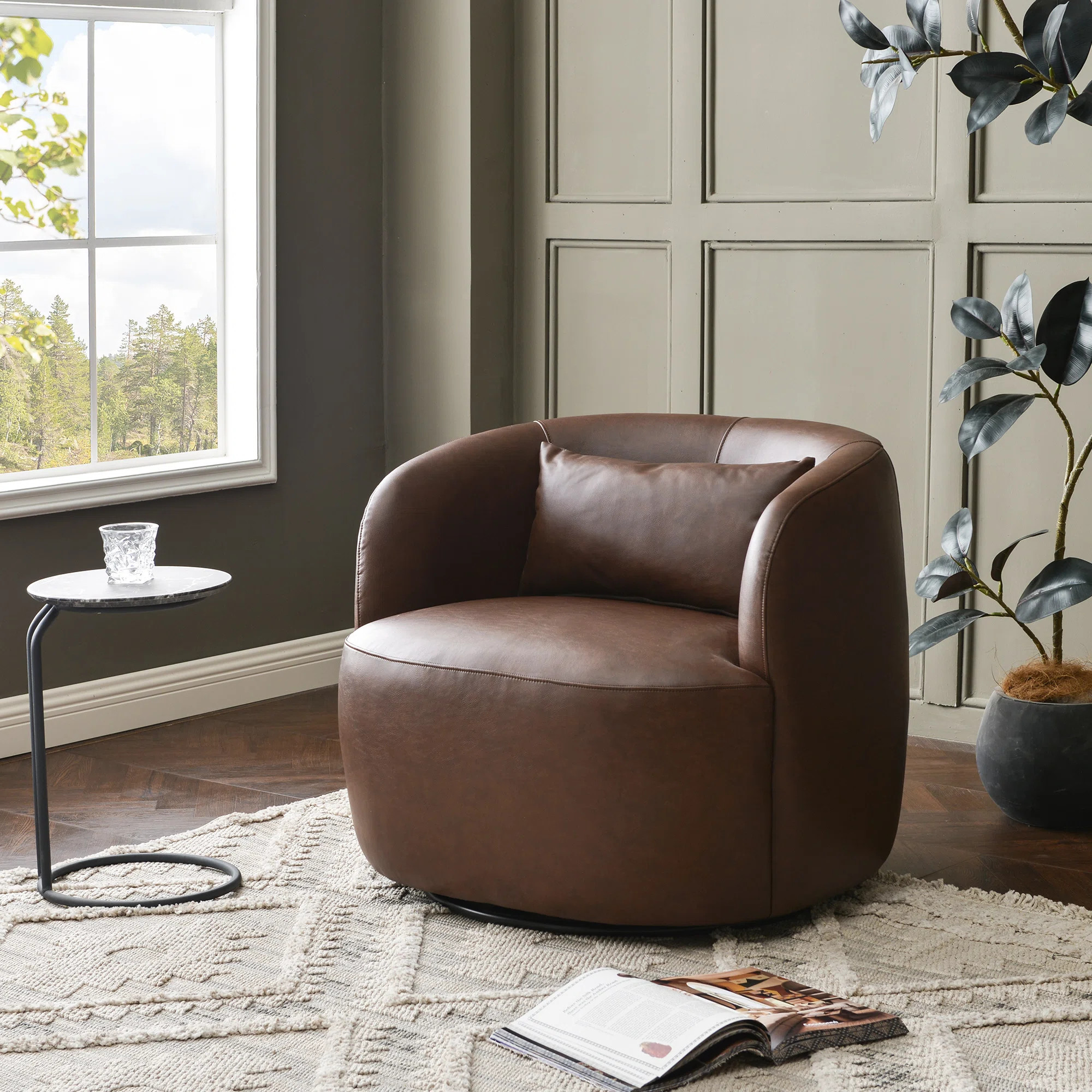 Sydney 34" Wide Faux Leather Upholstered Swivel Armchair | Wayfair North America