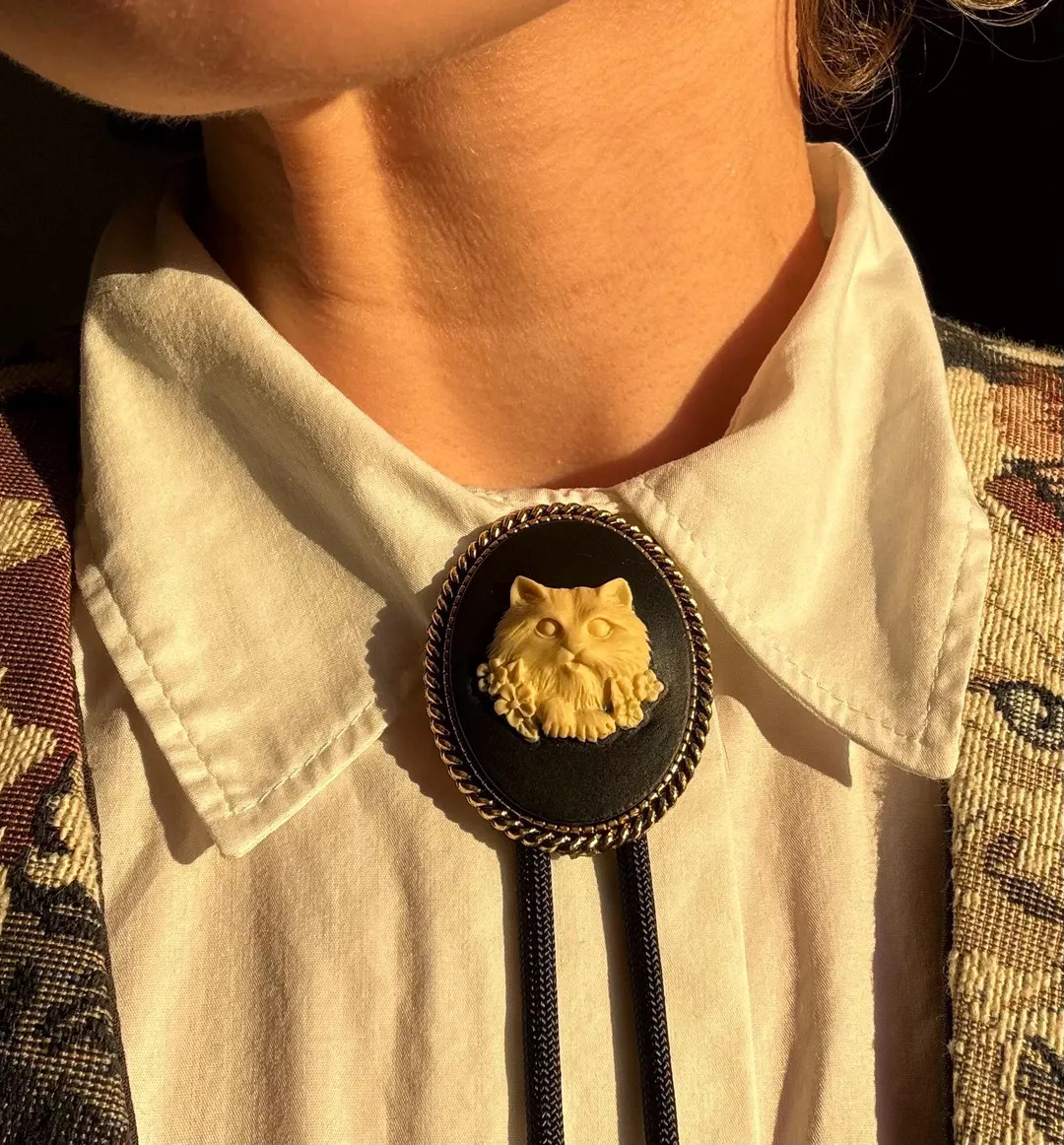 Cat Cameo Bolo Tie, Handmade Cowboy Bolo, Western Jewelry Necktie, Cute Eccentric Jewelry, Black ... | Etsy (US)