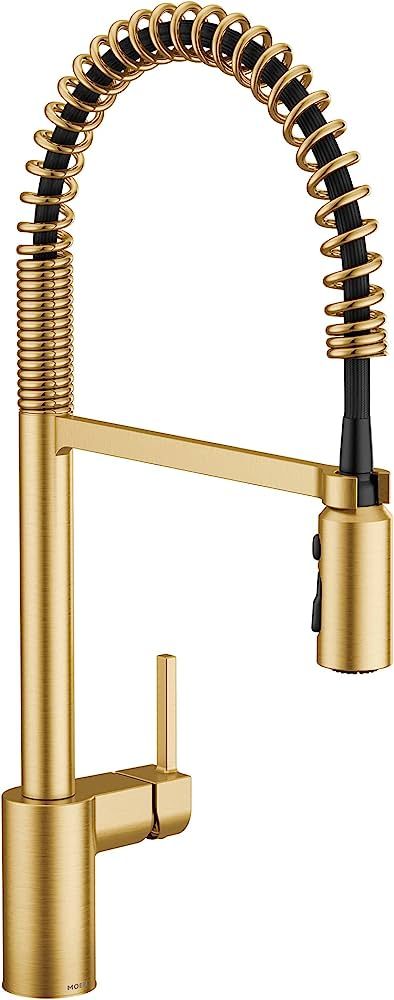 Moen 5923BG Align One Handle Pre-Rinse Spring Pulldown Kitchen Faucet with Power Boost, Brushed G... | Amazon (US)