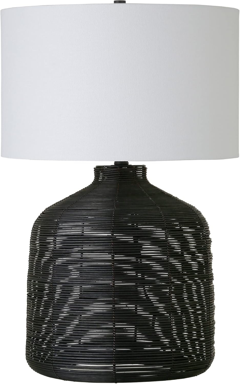 Henn&Hart 27" Tall Oversized/Rattan Table Lamp with Fabric Shade in Black Rattan/White, Lamp, Des... | Amazon (US)