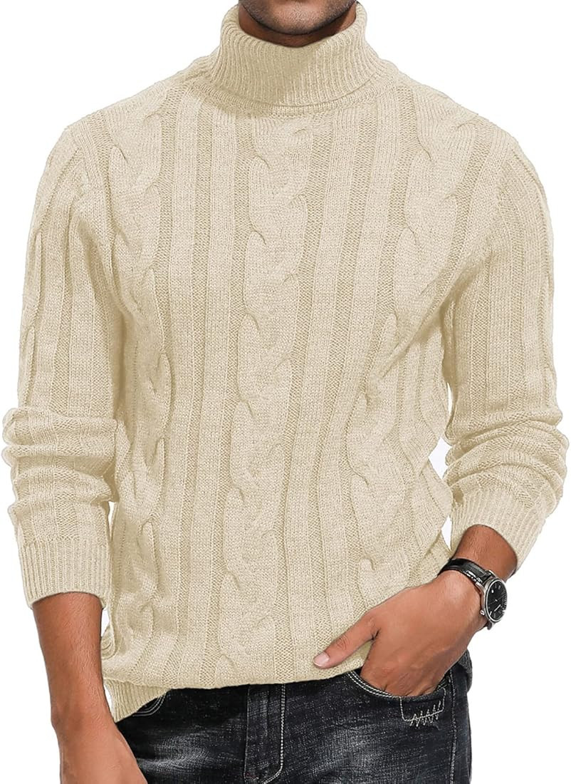 PJ Paul Jones Men's Casual Turtleneck Sweaters Cable Knit Thermal Pullover Sweater | Amazon (US)