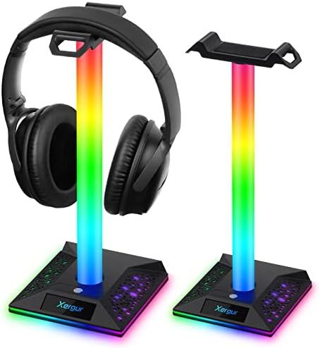 XERGUR RGB Gaming Headphone Stand - Headset Stand with 3.5mm AUX and 2 USB Ports, Headset Holder Han | Amazon (US)