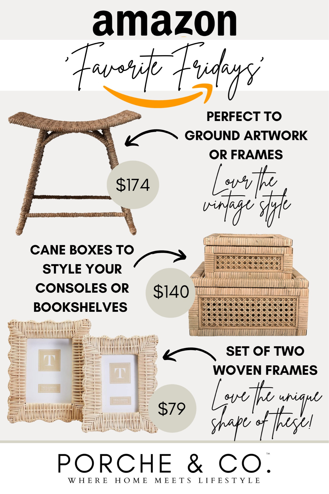 Amazon prime Favorite home decor finds 🤍 Woven stool, woven frames and cane glass boxes for shelf styling #shelfstyling #wovenstool #pictureframes #amazon #amazonfinds

#LTKstyletip #LTKsalealert #LTKhome