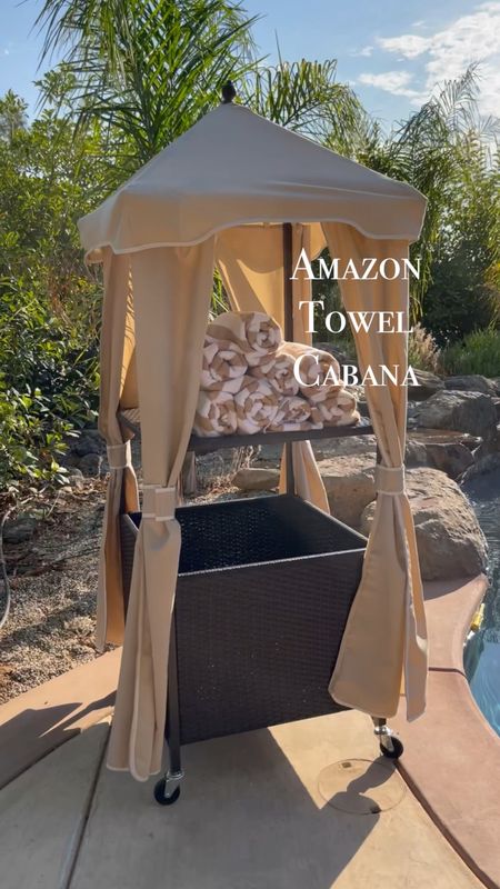 Amazon Pool towel storage. Pool toy and goggle storage. Striped pool towels. #amazon #poolstorage 

#LTKhome #LTKsalealert #LTKVideo