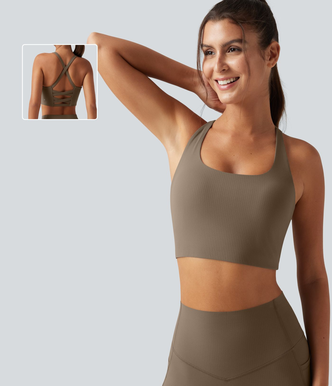 Halara UltraSculpt\u2122 Ribbed Low Support Built-in Bra Running Sports Bra | HALARA