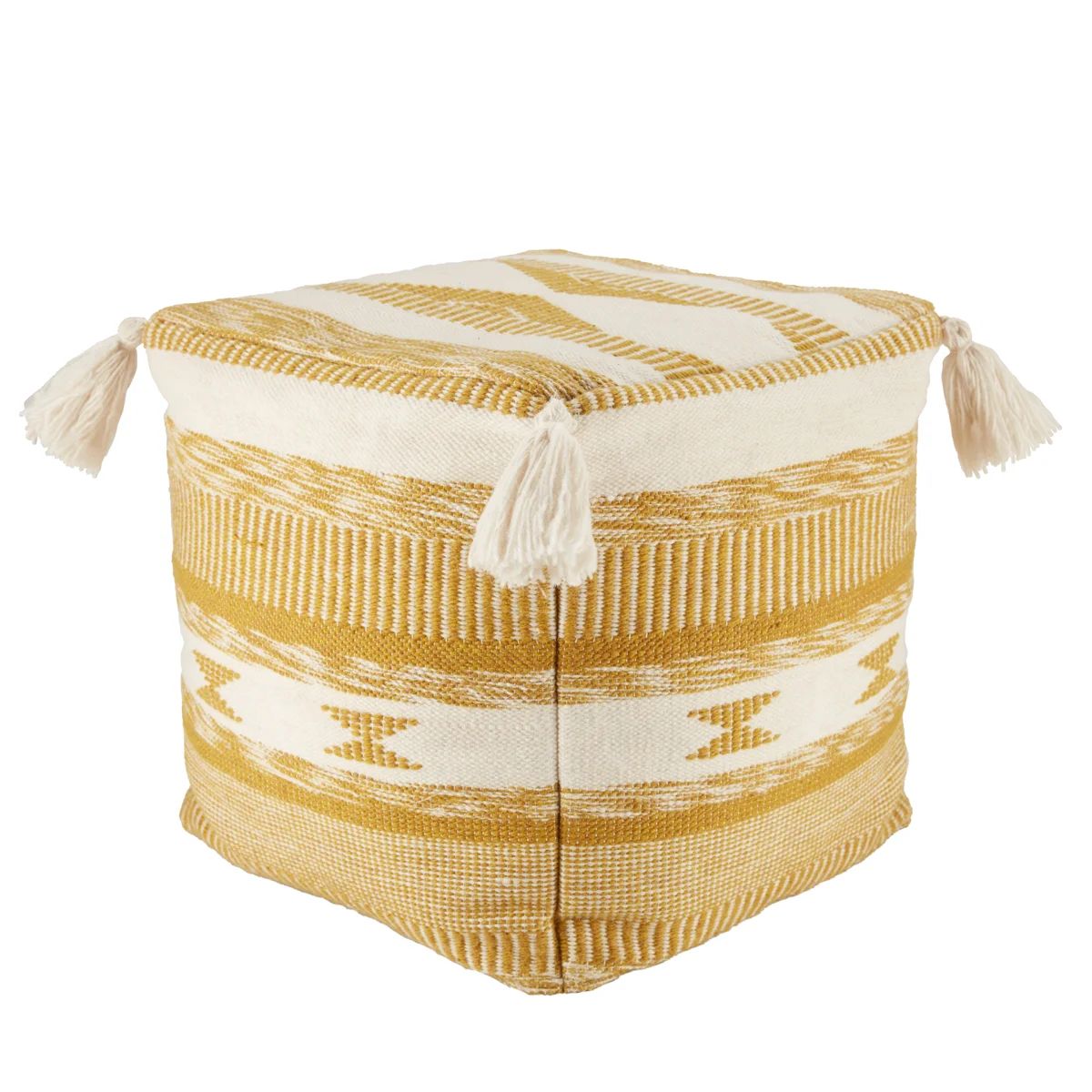 Romola Indoor/ Outdoor Tribal Gold/ White Cube Pouf | Wayfair North America