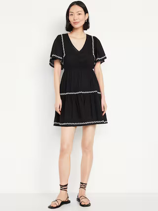 Waist-Defined Embroidered Mini Dress | Old Navy (US)