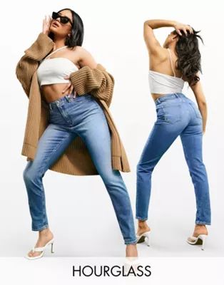 ASOS DESIGN Hourglass high rise farleigh 'slim' mom jeans in authentic midwash | ASOS (Global)